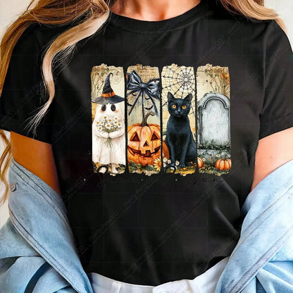 1pc/2pcs/3pcs "Halloween Season" Design- Pumpkin, Black Cat & Tombstone Pattern Heat Transfer Stickers, DTF Iron-On Fabric Patches, Washable Durable Fabric Decoration, Halloween Theme Fashion Accesso