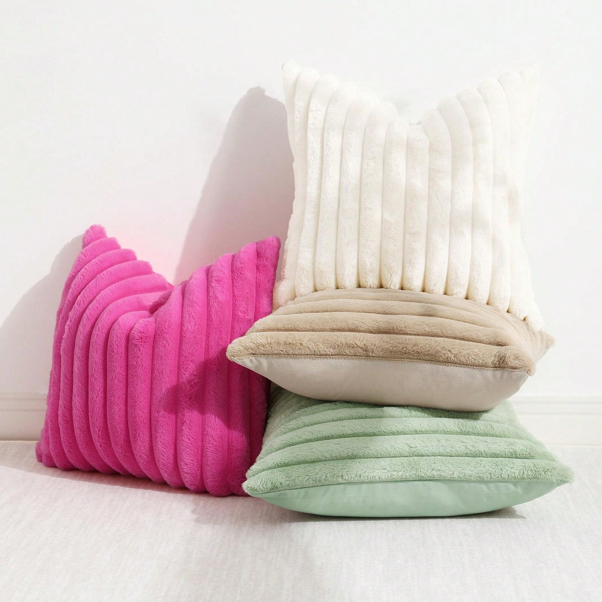 1pc 2pcs 4pcs Faux Fur Cozy Soft Striped Decorative Throw Pillow Covers,Velvet Pillowcase Cushion Case For Sofa Couch