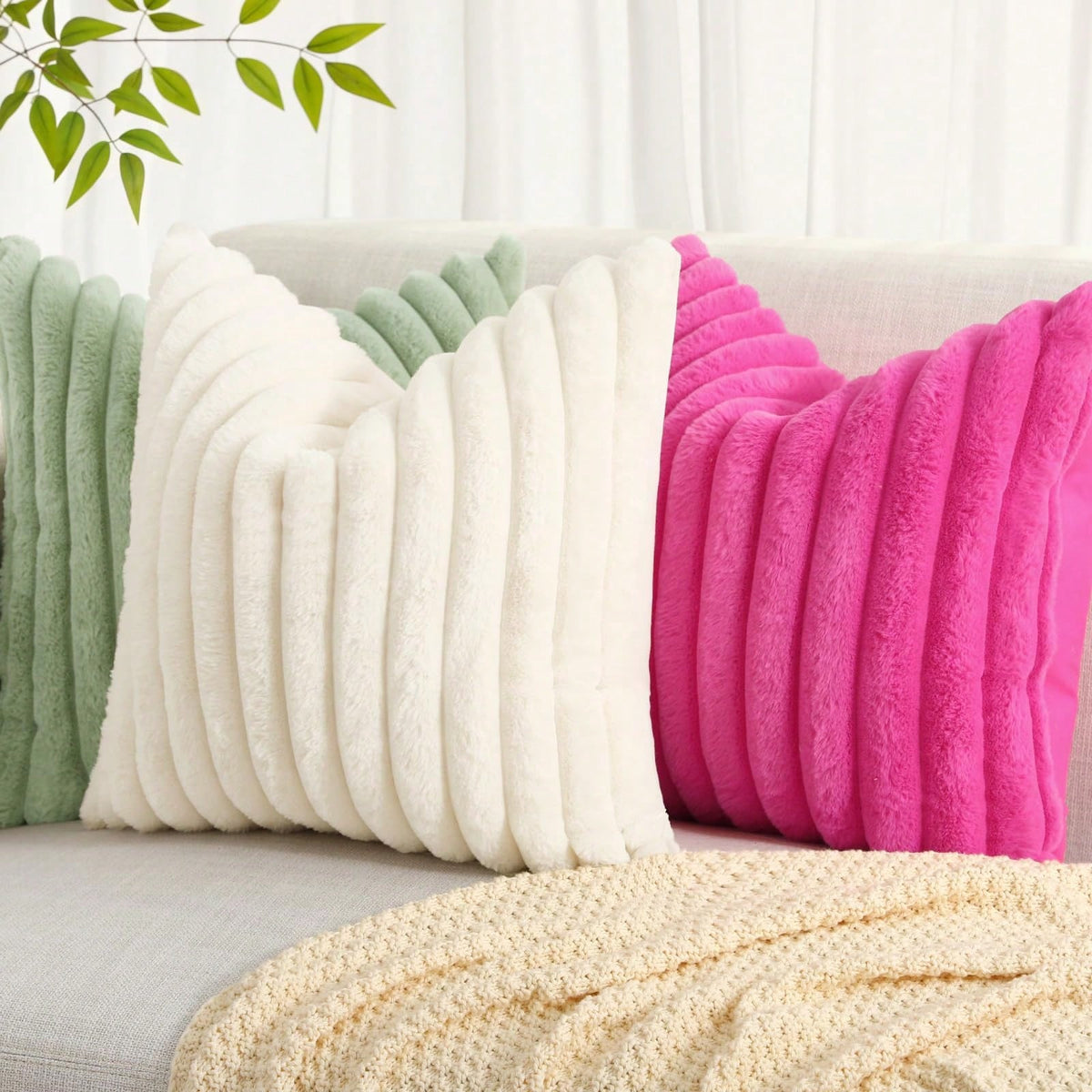 1pc 2pcs 4pcs Faux Fur Cozy Soft Striped Decorative Throw Pillow Covers,Velvet Pillowcase Cushion Case For Sofa Couch