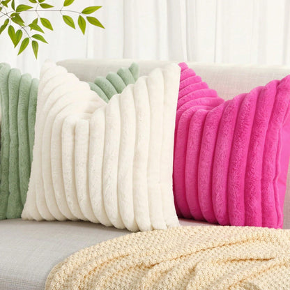 1pc 2pcs 4pcs Faux Fur Cozy Soft Striped Decorative Throw Pillow Covers,Velvet Pillowcase Cushion Case For Sofa Couch