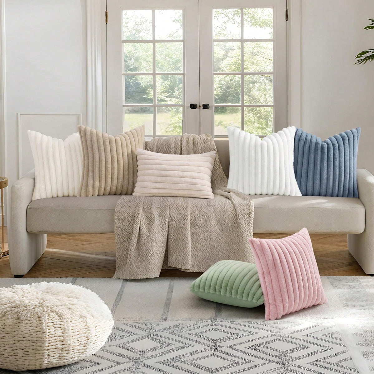 1pc 2pcs 4pcs Faux Fur Cozy Soft Striped Decorative Throw Pillow Covers,Velvet Pillowcase Cushion Case For Sofa Couch