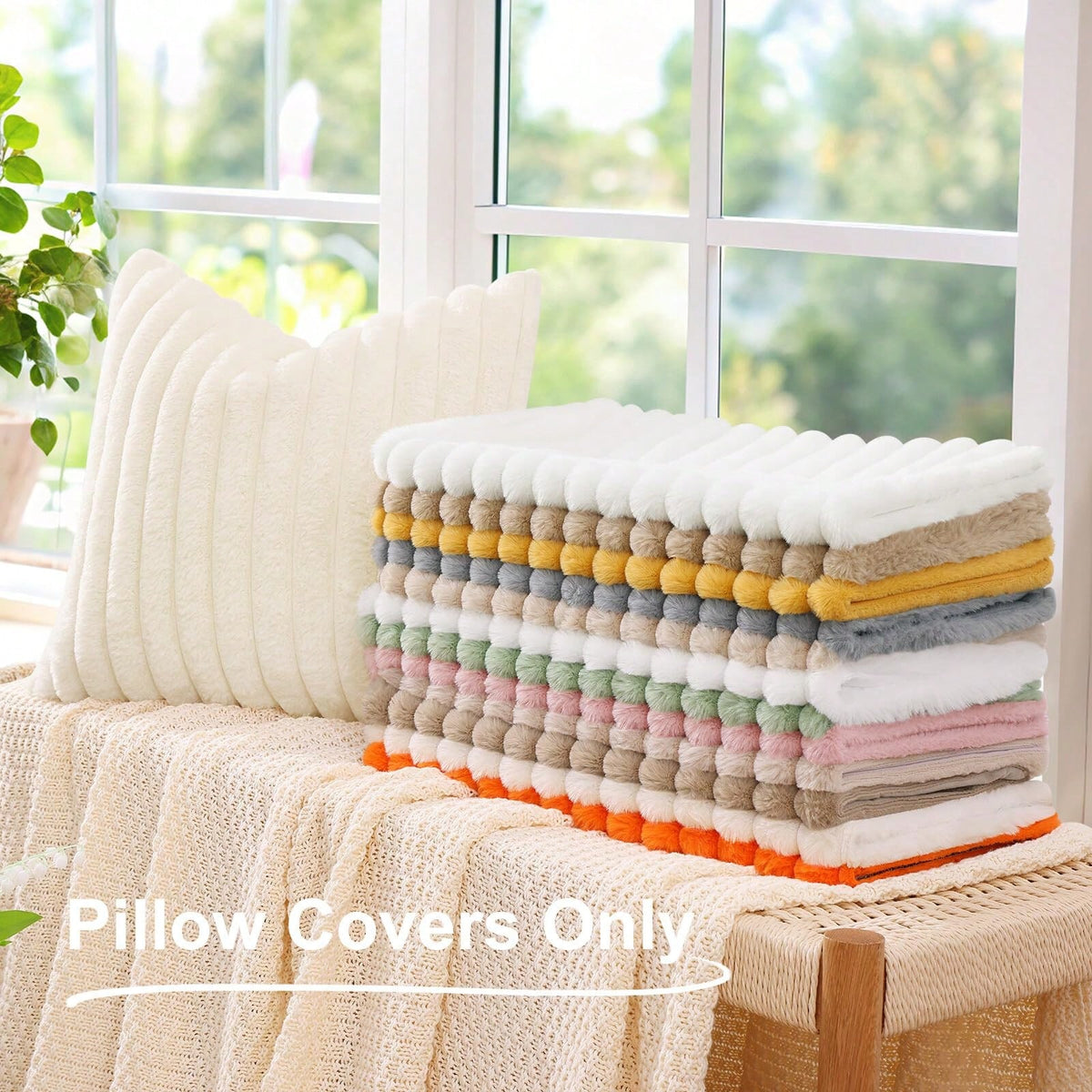 1pc 2pcs 4pcs Faux Fur Cozy Soft Striped Decorative Throw Pillow Covers,Velvet Pillowcase Cushion Case For Sofa Couch