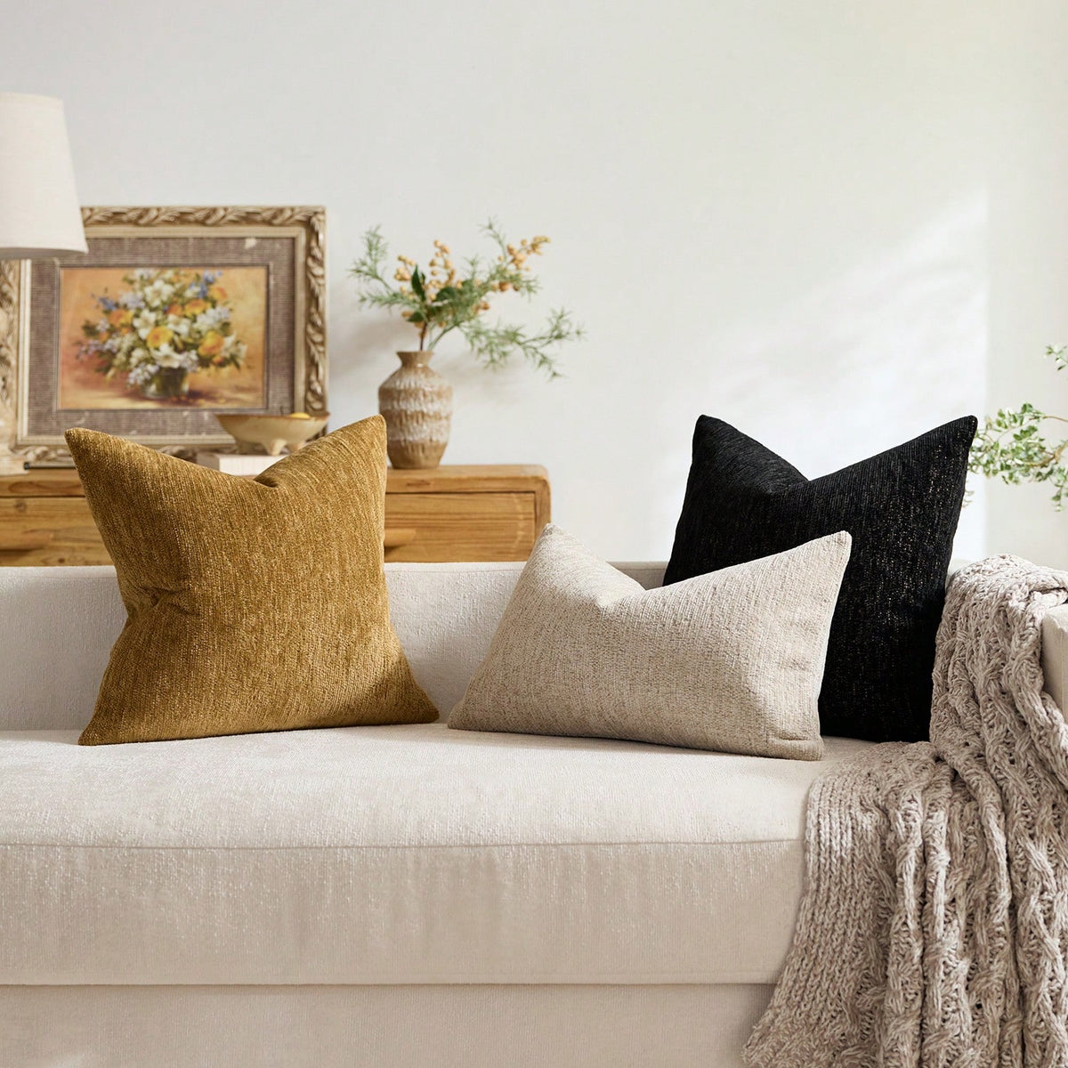 1pc/2pcs Beige (Pillow Insert Not Included) Multicolor Textured Throw Pillow Cover, Modern Farmhouse Chenille 3D Textured Soft Breathable Cushion Cover, Suitable For Daily Bedroom, Dining Room, Bed, S