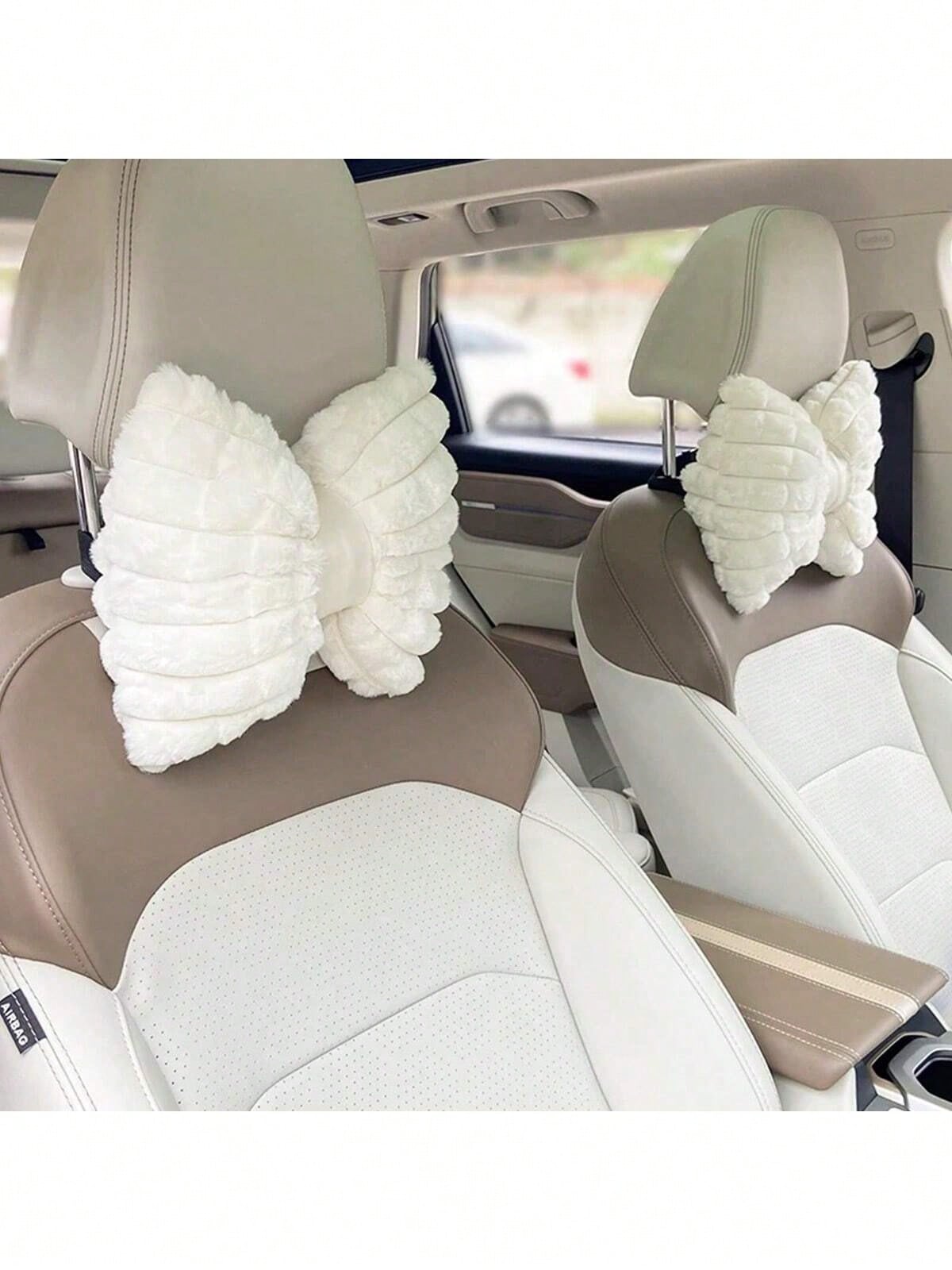 1pc/2pcs Car Headrest Pillow, Winter Plush Comfortable Warm Neck Pillow, Solid Color Minimalist Headrest & Lumbar Pillow, Car Accessories, Car Pillow