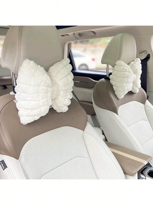 1pc/2pcs Car Headrest Pillow, Winter Plush Comfortable Warm Neck Pillow, Solid Color Minimalist Headrest & Lumbar Pillow, Car Accessories, Car Pillow