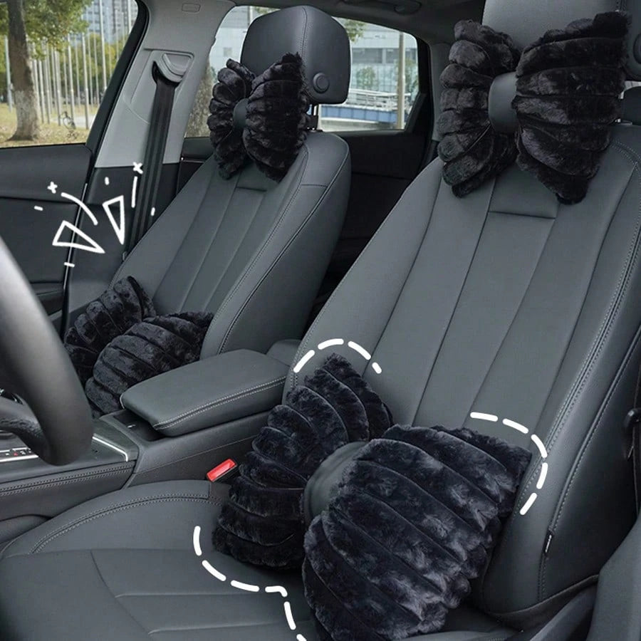 1pc/2pcs Car Headrest Pillow, Winter Plush Comfortable Warm Neck Pillow, Solid Color Minimalist Headrest & Lumbar Pillow, Car Accessories, Car Pillow
