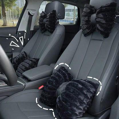 1pc/2pcs Car Headrest Pillow, Winter Plush Comfortable Warm Neck Pillow, Solid Color Minimalist Headrest & Lumbar Pillow, Car Accessories, Car Pillow