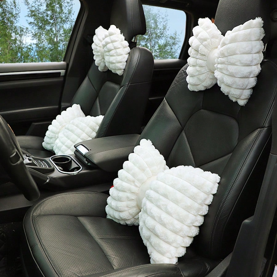 1pc/2pcs Car Headrest Pillow, Winter Plush Comfortable Warm Neck Pillow, Solid Color Minimalist Headrest & Lumbar Pillow, Car Accessories, Car Pillow