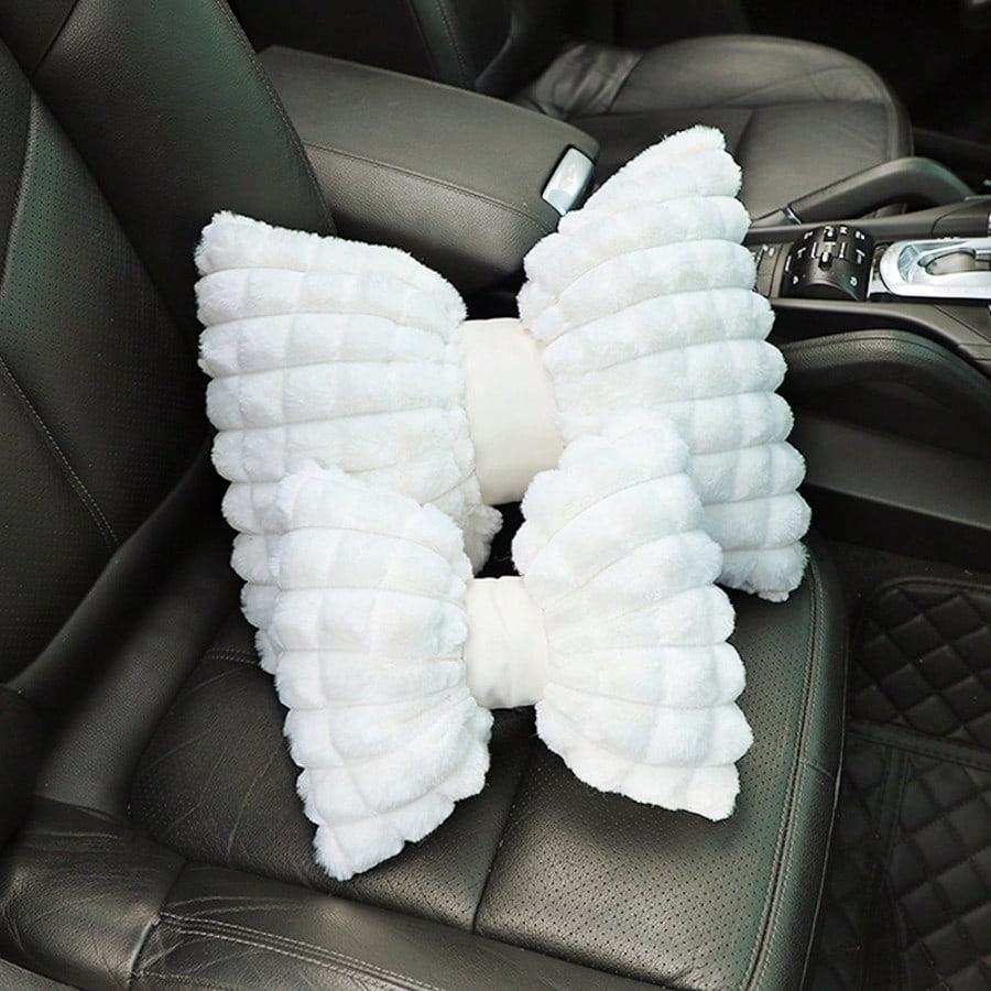 1pc/2pcs Car Headrest Pillow, Winter Plush Comfortable Warm Neck Pillow, Solid Color Minimalist Headrest & Lumbar Pillow, Car Accessories, Car Pillow