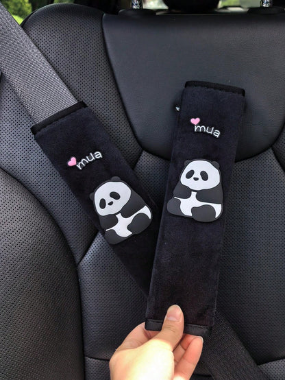 1pc/2pcs Car Interior Seat Belt Shoulder Protection Cover Cute Panda Decoration Shoulder Protection Anti Slip And Wear Resistant Four Season Universal