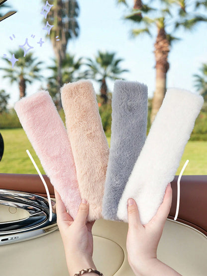 1pc/2pcs Car Seat Belt Shoulder Protector Plush Solid Color Car Seat Belt Protector Imitation Rabbit Hair Car Interior Supplies