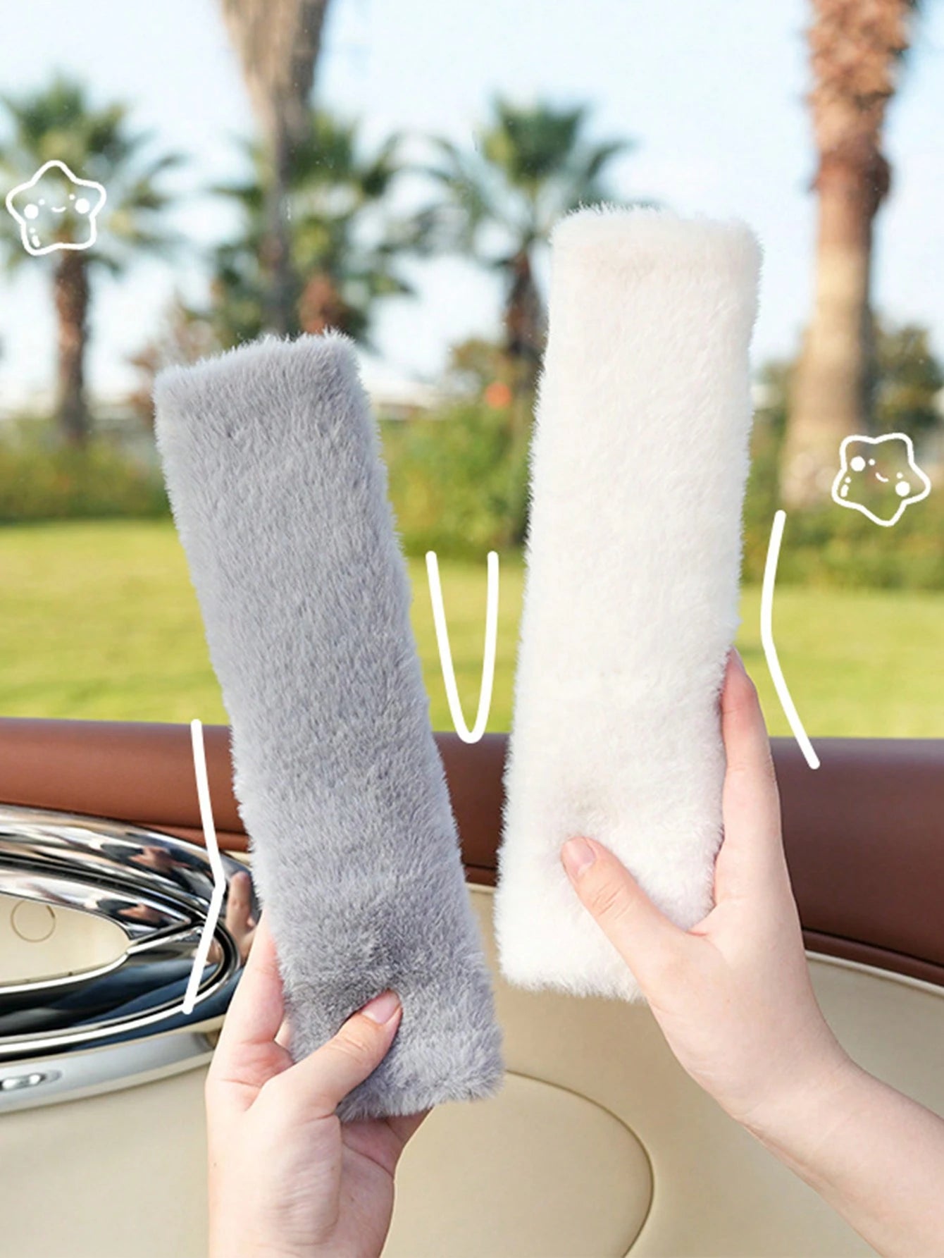 1pc/2pcs Car Seat Belt Shoulder Protector Plush Solid Color Car Seat Belt Protector Imitation Rabbit Hair Car Interior Supplies