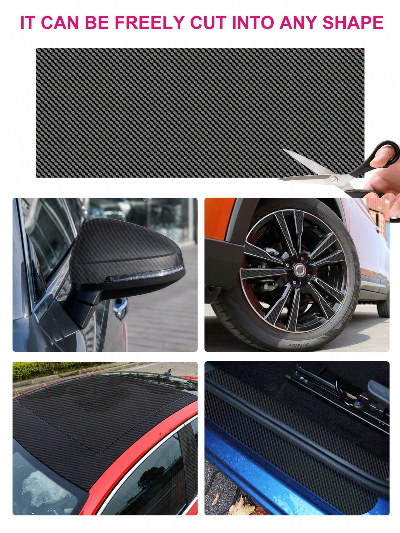 1pc/2pcs DIY Matte Carbon Fiber Black Car Wrap Sticker Kit, Customizable Combination, Carbon Fiber Texture Rearview Mirror Sticker, Vinyl Wrap, Car Scratch Protection Film Decal, Suitable For Windows