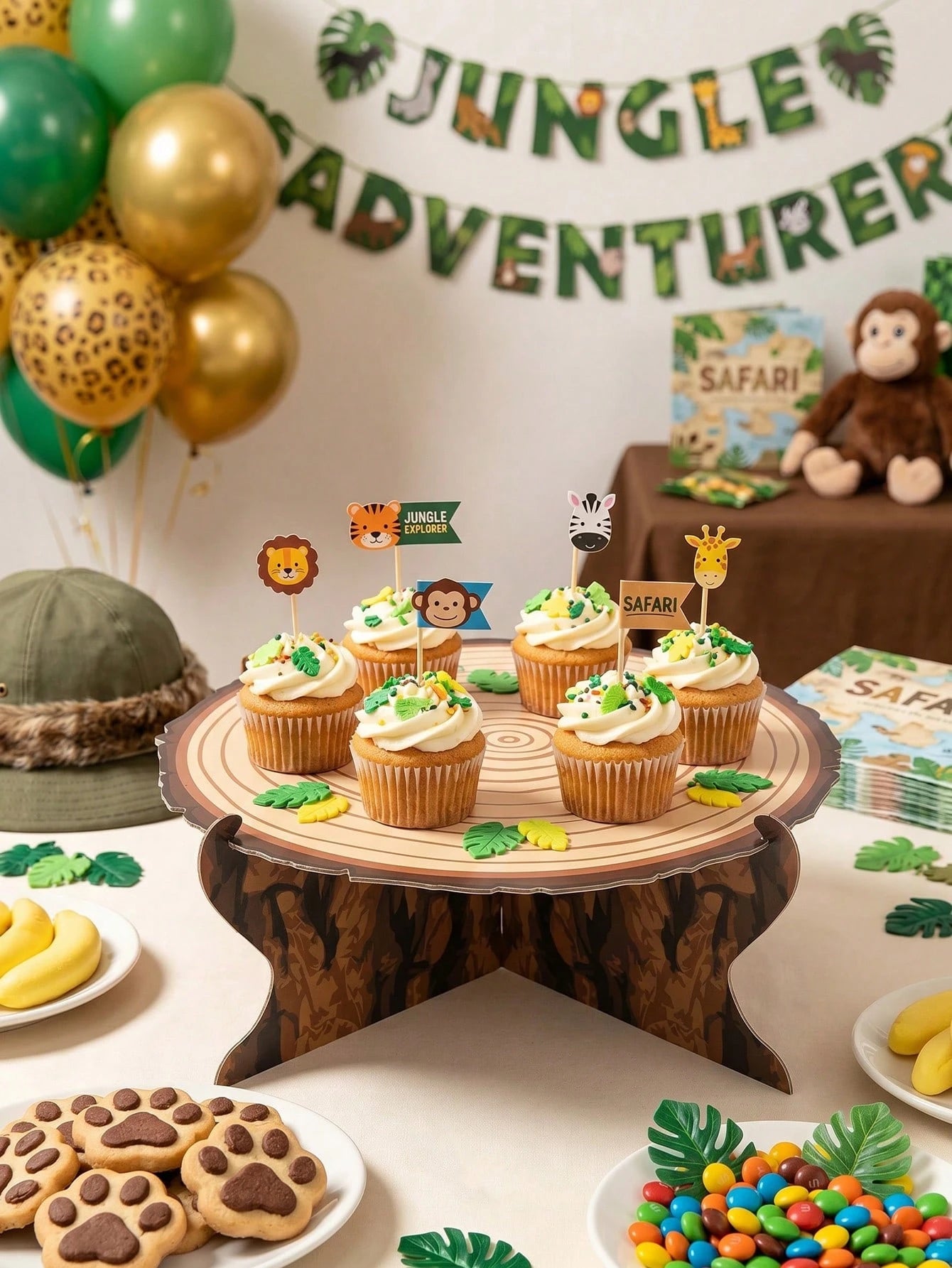 1pc/2pcs Single-Tier Tree Stump Themed Cupcake Stand, Wooden Texture Cupcake Holder, Forest Theme Cupcake Display, Western Theme Cake Stand, Rustic Camping Party Cupcake Rack, Birthday Wedding Party S