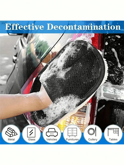 1pc/2pcs Soft Car Cleaning Gloves, Portable Durable Microfiber Car Wash Brush, Suitable For Interior And Exterior Car Washing, Multi-Functional Dust Removal And Stain Cleaning Tool