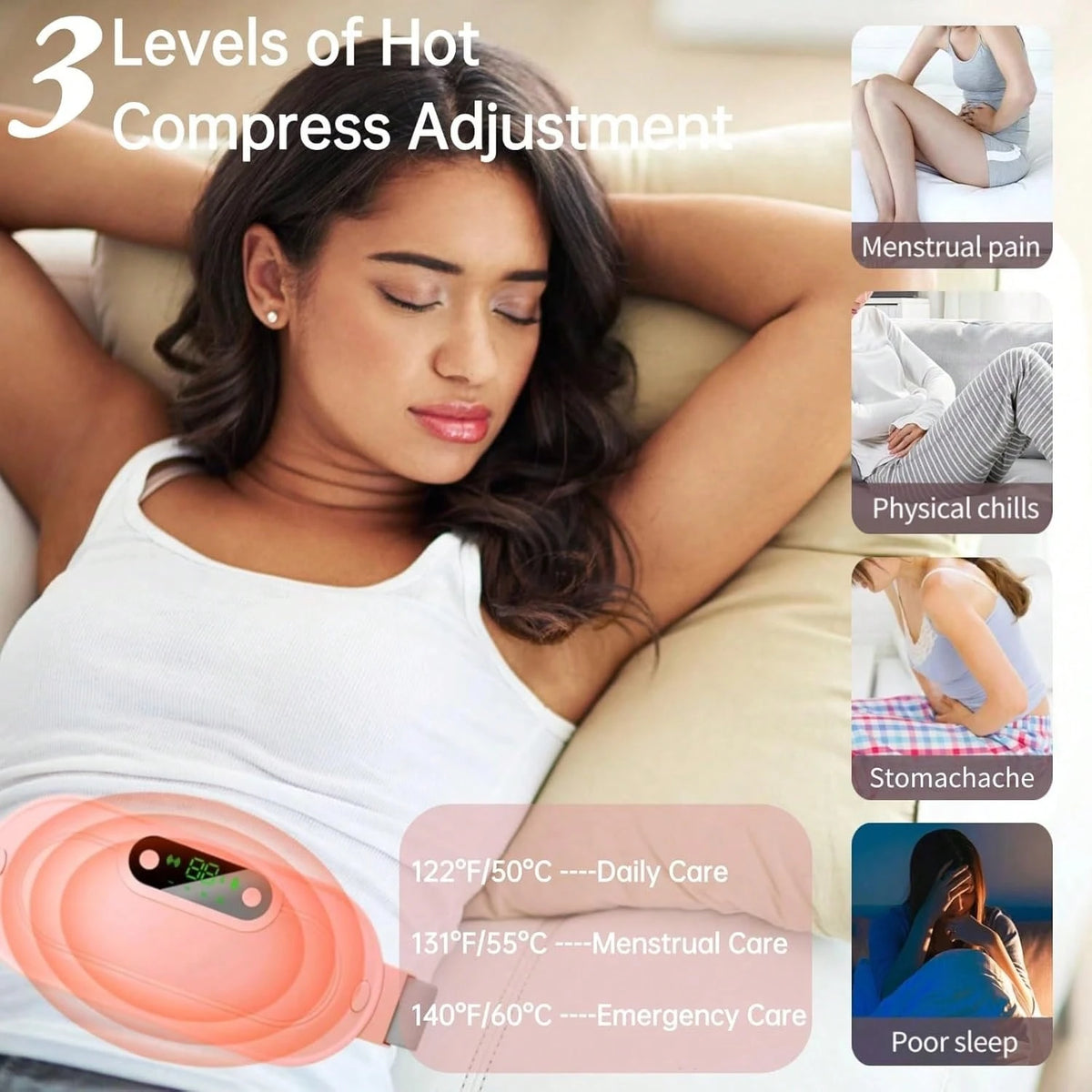 1Pc 3 Heat Levels 4 Massage Modes Menstrual Heating Pad, Cordless Rechargeable Electric Waist Massager, Portable Warm Belly Belt For Women Period Pain Relief
