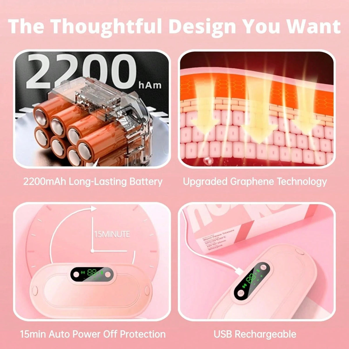 1Pc 3 Heat Levels 4 Massage Modes Menstrual Heating Pad, Cordless Rechargeable Electric Waist Massager, Portable Warm Belly Belt For Women Period Pain Relief