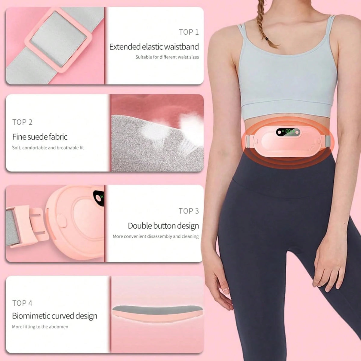 1Pc 3 Heat Levels 4 Massage Modes Menstrual Heating Pad, Cordless Rechargeable Electric Waist Massager, Portable Warm Belly Belt For Women Period Pain Relief