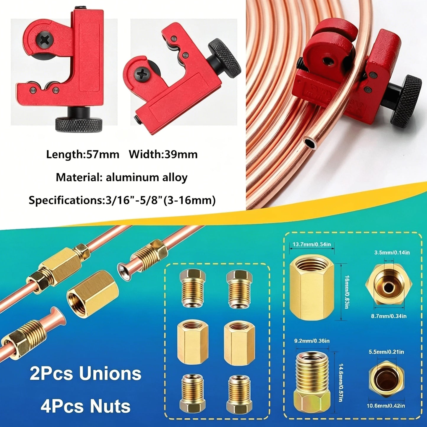 1PC 3-In-1 Manual Pipe Bender Kit, Aluminum Alloy Silver Red Pipe Bending Tool, 3/16 Inch Bender + 25FT Copper Tube & Complete Fittings, Heavy Duty Pipe Bender Set For US Air Conditioner Repair, Plum