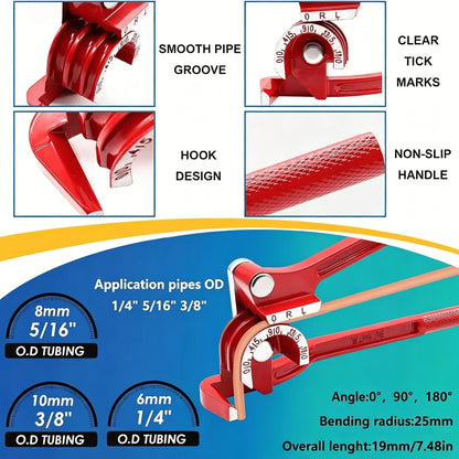 1PC 3-In-1 Manual Pipe Bender Kit, Aluminum Alloy Silver Red Pipe Bending Tool, 3/16 Inch Bender + 25FT Copper Tube & Complete Fittings, Heavy Duty Pipe Bender Set For US Air Conditioner Repair, Plum