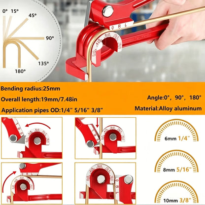 1PC 3-In-1 Manual Pipe Bender Kit, Aluminum Alloy Silver Red Pipe Bending Tool, 3/16 Inch Bender + 25FT Copper Tube & Complete Fittings, Heavy Duty Pipe Bender Set For US Air Conditioner Repair, Plum