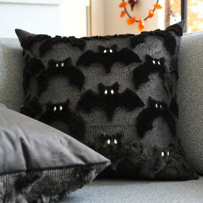 1pc 3D Plush Bat Throw Pillow Cover, Gothic Dark Halloween Witch Theme Decorative Cushion Case, 18" X 18", For Living Room Sofa Bedroom Halloween Decor, Pillow Insert Not Included