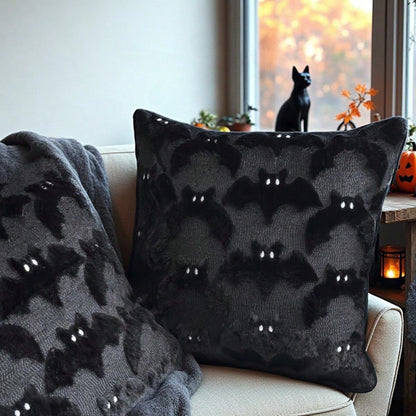 1pc 3D Plush Bat Throw Pillow Cover, Gothic Dark Halloween Witch Theme Decorative Cushion Case, 18" X 18", For Living Room Sofa Bedroom Halloween Decor, Pillow Insert Not Included