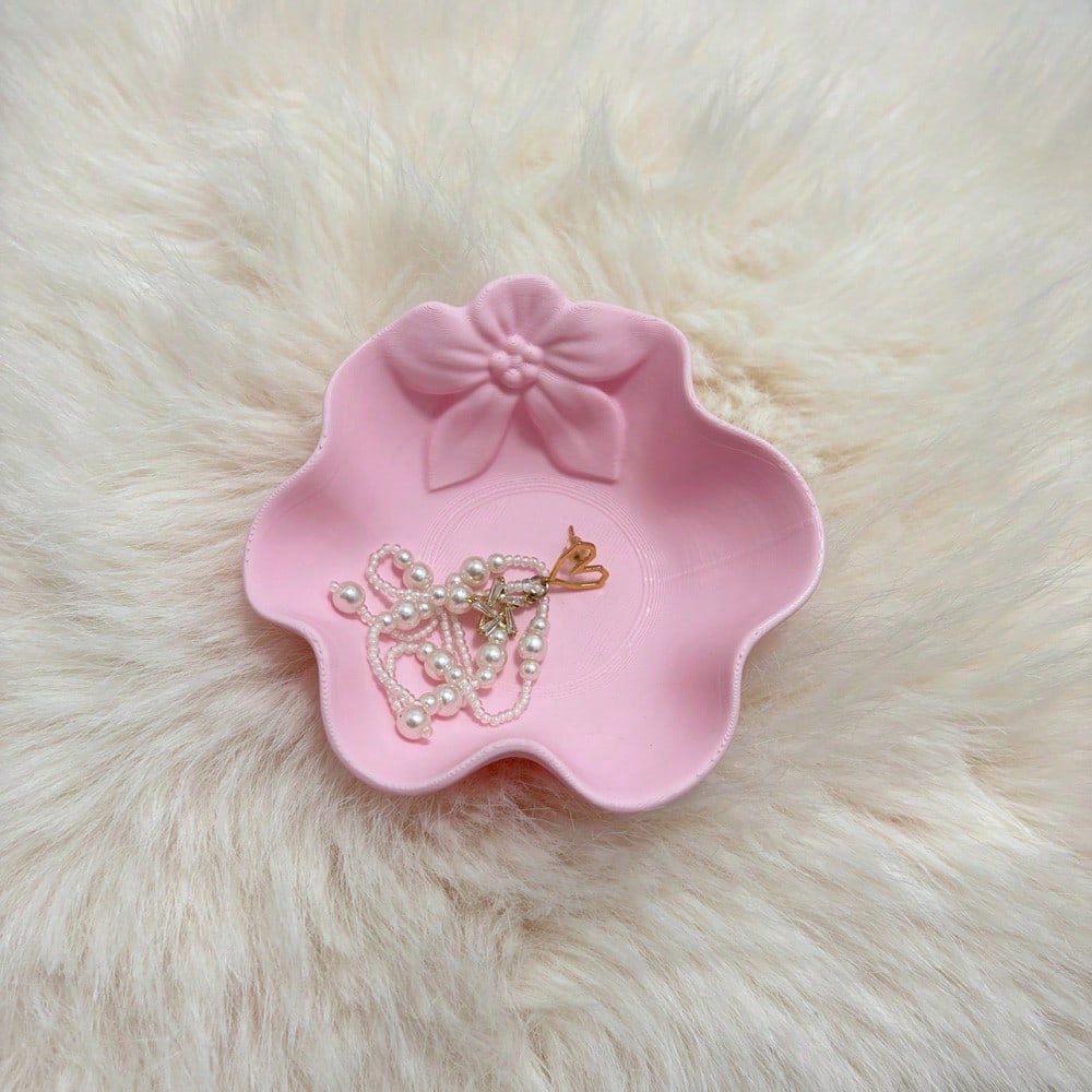 1pc 3D Printed Pink Floral Jewelry Storage Box, Can Hold Earrings, Rings, Necklaces, Hair Ties, Cute Vanity Entryway Organizer Tray, Accessory Storage, Jewelry Tray, Home Decor