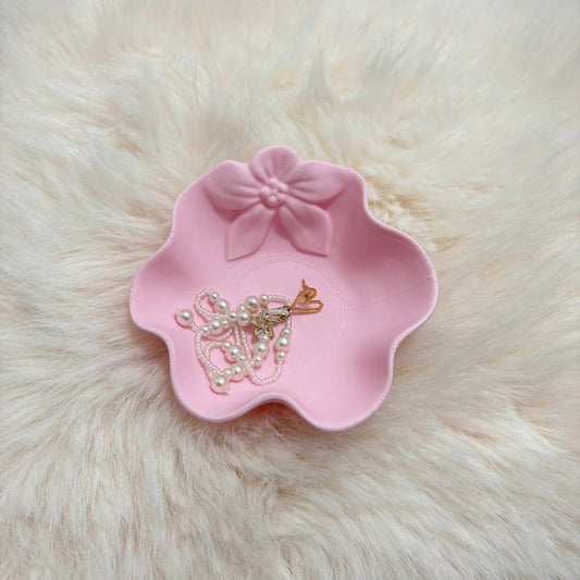 1pc 3D Printed Pink Floral Jewelry Storage Box, Can Hold Earrings, Rings, Necklaces, Hair Ties, Cute Vanity Entryway Organizer Tray, Accessory Storage, Jewelry Tray, Home Decor