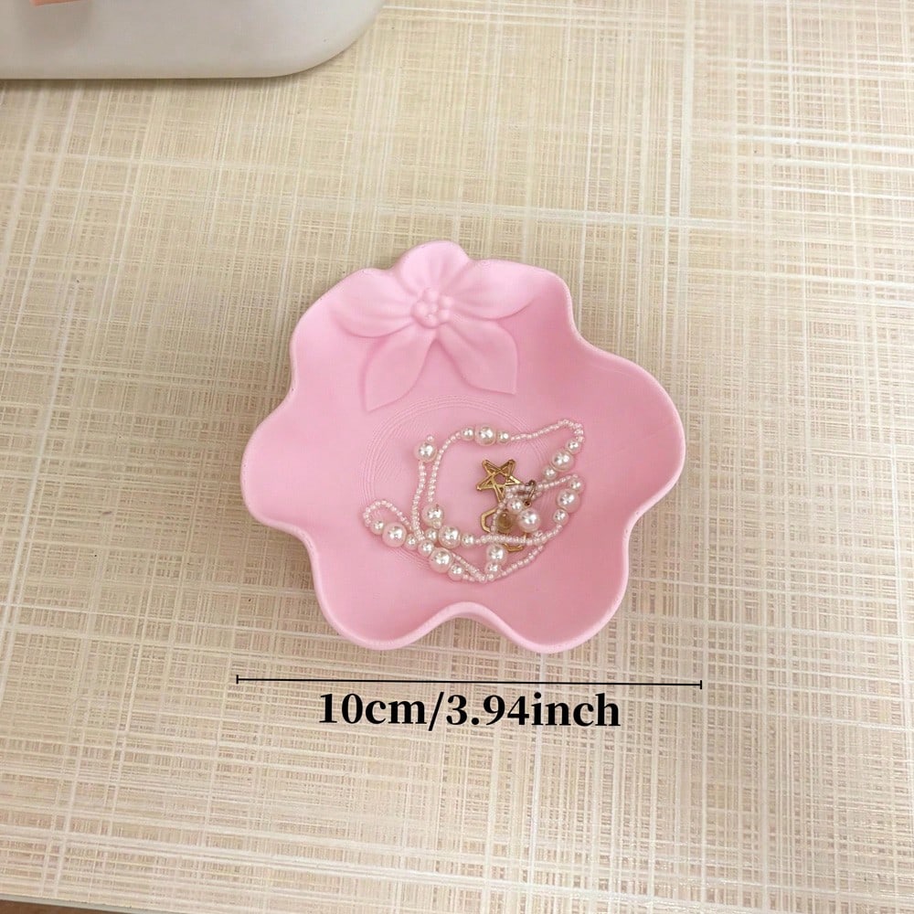 1pc 3D Printed Pink Floral Jewelry Storage Box, Can Hold Earrings, Rings, Necklaces, Hair Ties, Cute Vanity Entryway Organizer Tray, Accessory Storage, Jewelry Tray, Home Decor