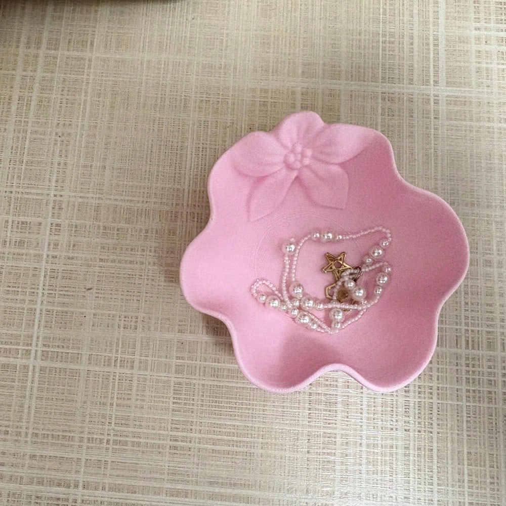 1pc 3D Printed Pink Floral Jewelry Storage Box, Can Hold Earrings, Rings, Necklaces, Hair Ties, Cute Vanity Entryway Organizer Tray, Accessory Storage, Jewelry Tray, Home Decor