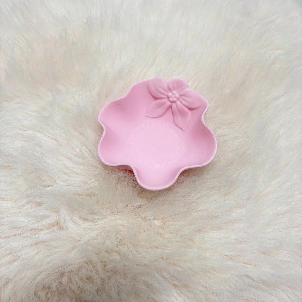 1pc 3D Printed Pink Floral Jewelry Storage Box, Can Hold Earrings, Rings, Necklaces, Hair Ties, Cute Vanity Entryway Organizer Tray, Accessory Storage, Jewelry Tray, Home Decor
