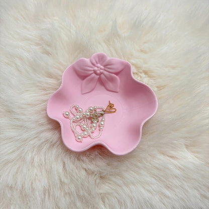 1pc 3D Printed Pink Floral Jewelry Storage Box, Can Hold Earrings, Rings, Necklaces, Hair Ties, Cute Vanity Entryway Organizer Tray, Accessory Storage, Jewelry Tray, Home Decor