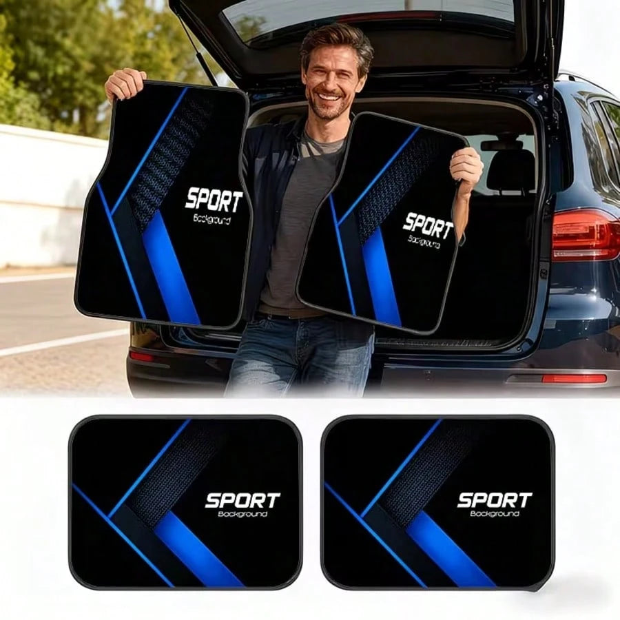 1pc/4pcs Car Floor Mats And Trunk Mat Set, Available In Multiple Quantities, Made Of Polyester Material, Sports Design. Suitable For Trucks, Sedans And SUVs, Providing Fashionable Interior Protection