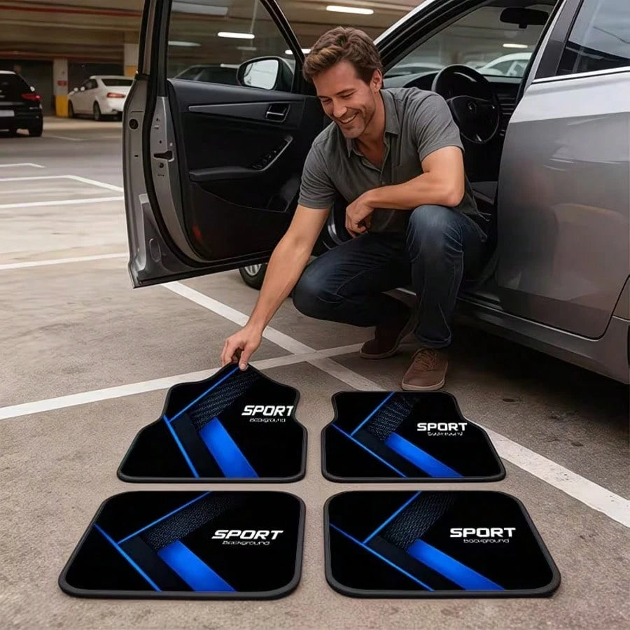 1pc/4pcs Car Floor Mats And Trunk Mat Set, Available In Multiple Quantities, Made Of Polyester Material, Sports Design. Suitable For Trucks, Sedans And SUVs, Providing Fashionable Interior Protection