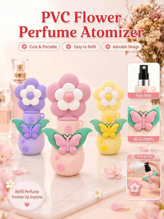 1pc 5ML Cute Flower Mini Refillable Travel Portable Empty Perfume Spray Bottle, Butterfly Leaf Design, Suitable For Handbag, Wallet, Pocket, Daily Use