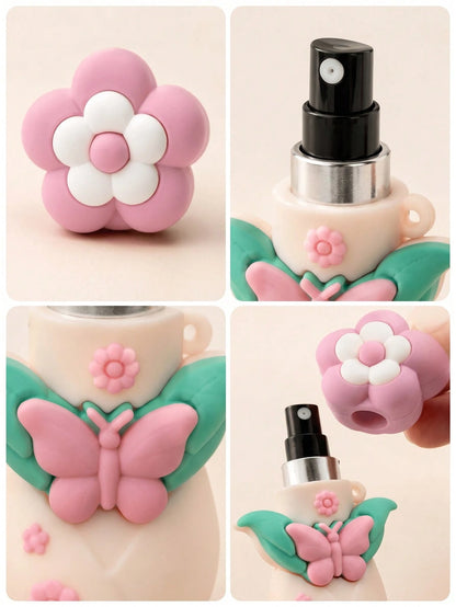 1pc 5ML Cute Flower Mini Refillable Travel Portable Empty Perfume Spray Bottle, Butterfly Leaf Design, Suitable For Handbag, Wallet, Pocket, Daily Use