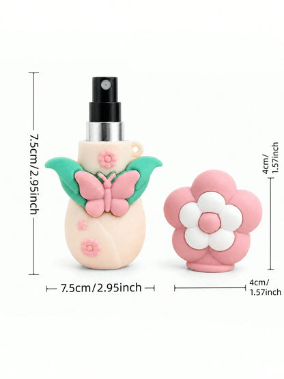 1pc 5ML Cute Flower Mini Refillable Travel Portable Empty Perfume Spray Bottle, Butterfly Leaf Design, Suitable For Handbag, Wallet, Pocket, Daily Use