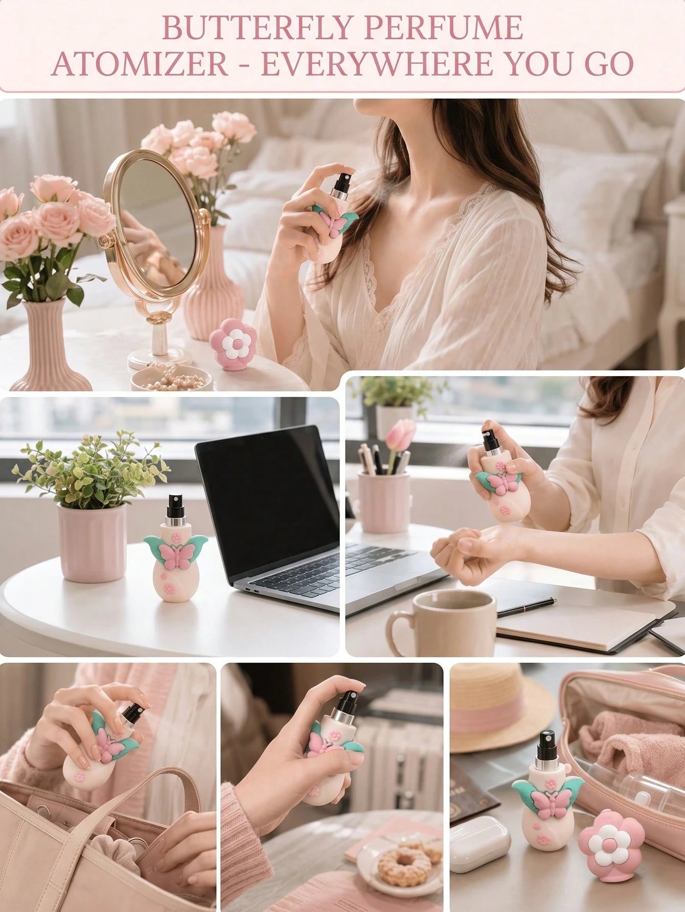 1pc 5ML Cute Flower Mini Refillable Travel Portable Empty Perfume Spray Bottle, Butterfly Leaf Design, Suitable For Handbag, Wallet, Pocket, Daily Use