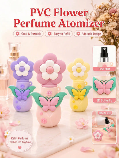 1pc 5ML Cute Flower Mini Refillable Travel Portable Empty Perfume Spray Bottle, Butterfly Leaf Design, Suitable For Handbag, Wallet, Pocket, Daily Use