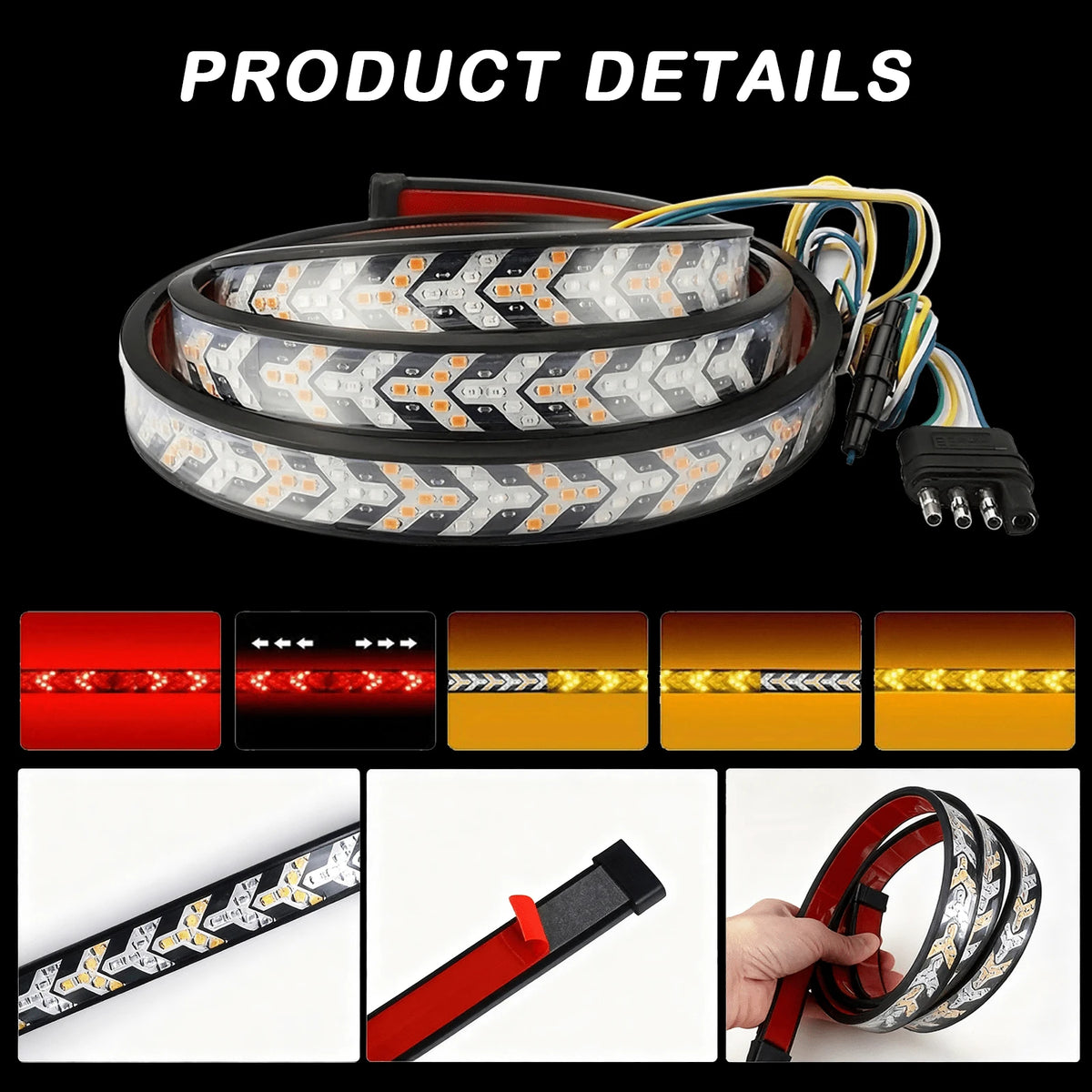 1pc, 60-Inch/150cm LED Tailgate Strip Light, Suitable For Trucks, High-Brightness Anti-Tailgating LED Light Bar, Fishbone Arrow Light, No Drilling Required For Installation, Enhances Night-Time Visibi