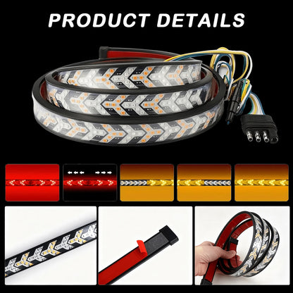1pc, 60-Inch/150cm LED Tailgate Strip Light, Suitable For Trucks, High-Brightness Anti-Tailgating LED Light Bar, Fishbone Arrow Light, No Drilling Required For Installation, Enhances Night-Time Visibi