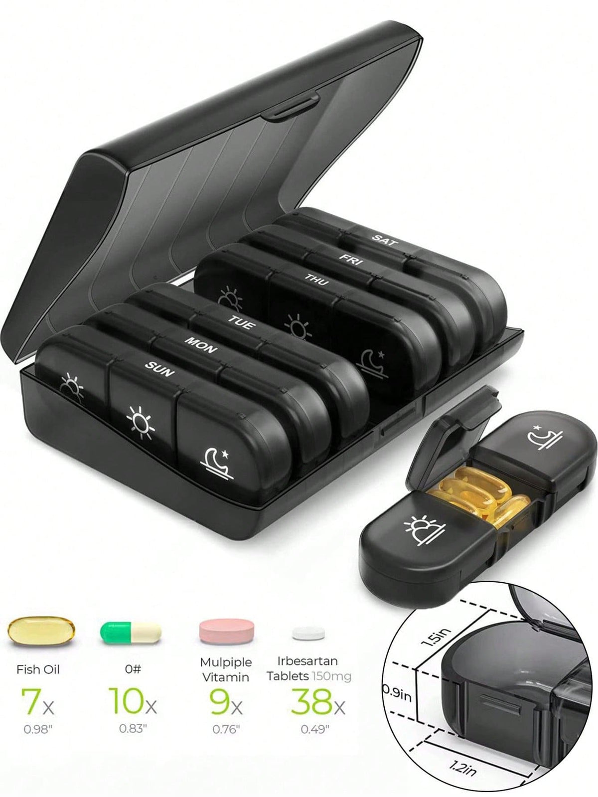 1Pc,7 Compartments With 3 Independent Dividers,Weekly Pill Organizer,Large Capacity Daily Pill Box For Morning Noon Evening Dosage,7-Day Portable Travel Pill Dispenser,Light-Proof & Moisture-Proof,Sui