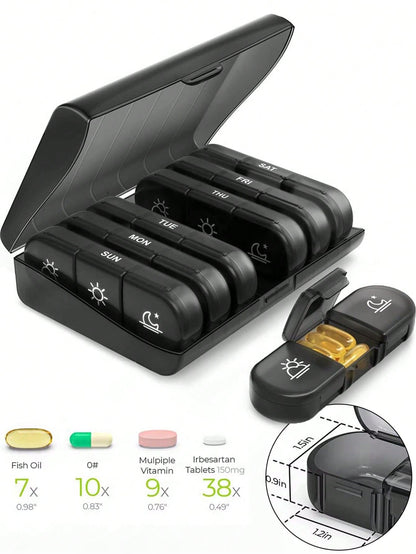 1Pc,7 Compartments With 3 Independent Dividers,Weekly Pill Organizer,Large Capacity Daily Pill Box For Morning Noon Evening Dosage,7-Day Portable Travel Pill Dispenser,Light-Proof & Moisture-Proof,Sui