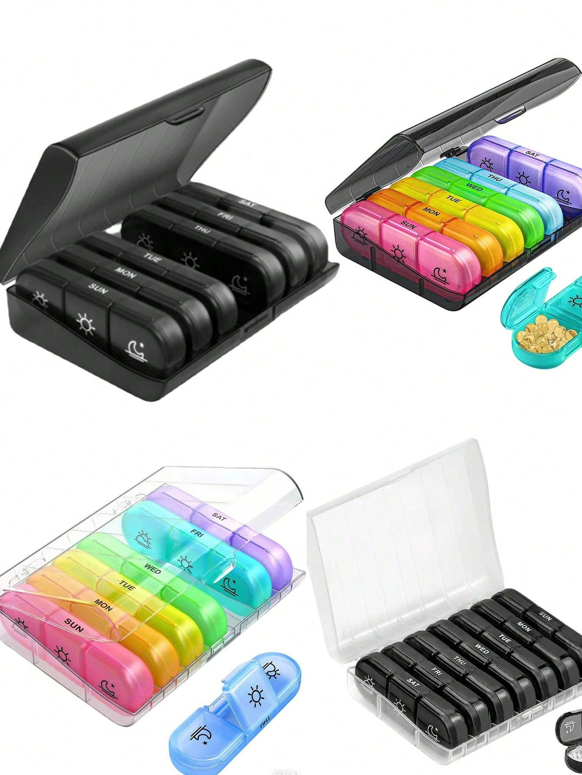 1Pc,7 Compartments With 3 Independent Dividers,Weekly Pill Organizer,Large Capacity Daily Pill Box For Morning Noon Evening Dosage,7-Day Portable Travel Pill Dispenser,Light-Proof & Moisture-Proof,Sui