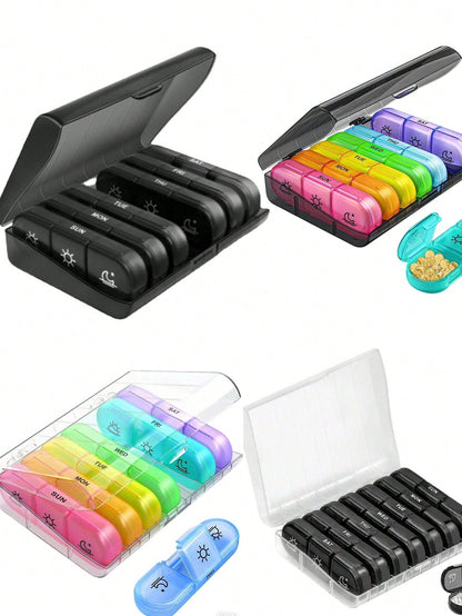 1Pc,7 Compartments With 3 Independent Dividers,Weekly Pill Organizer,Large Capacity Daily Pill Box For Morning Noon Evening Dosage,7-Day Portable Travel Pill Dispenser,Light-Proof & Moisture-Proof,Sui