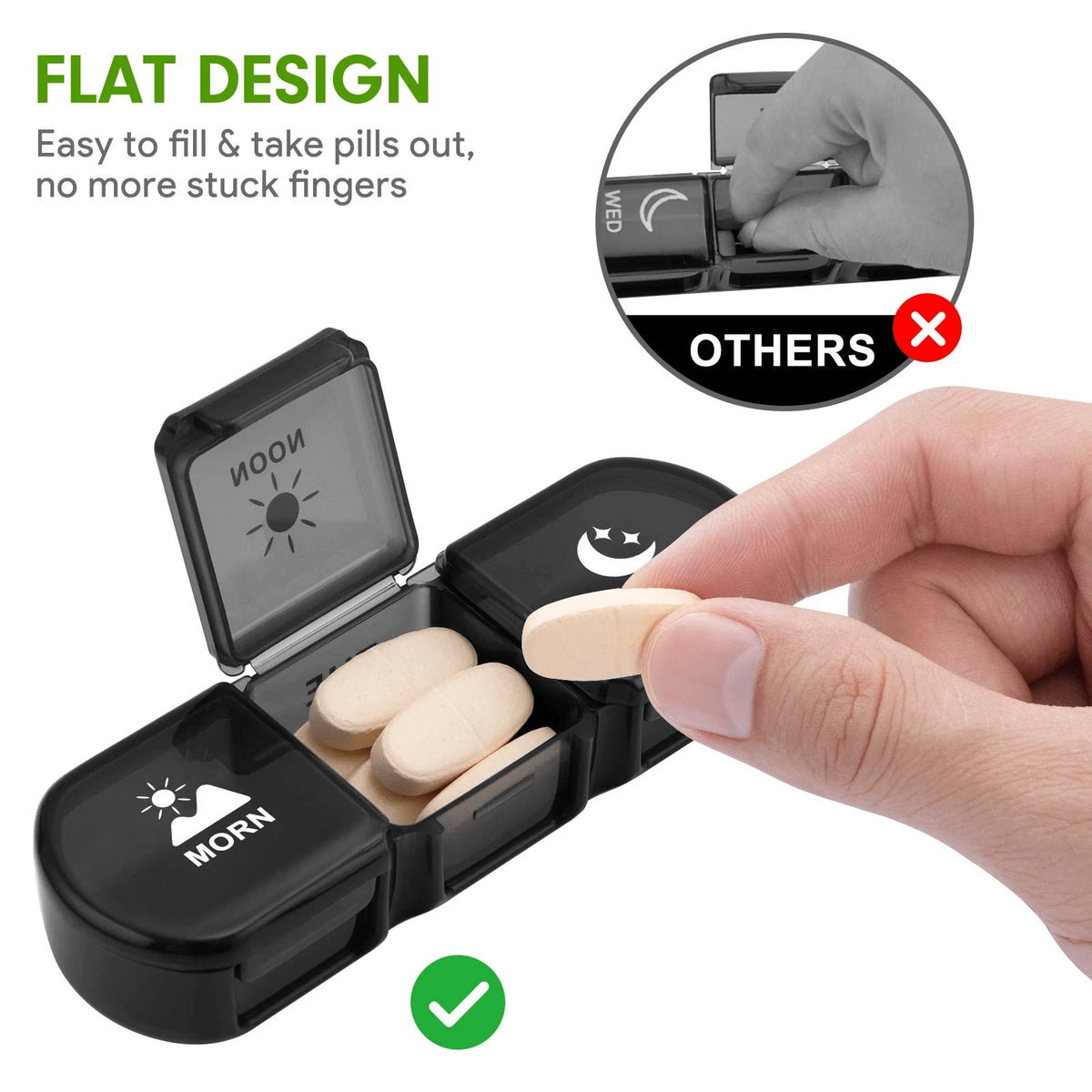 1Pc,7 Compartments With 3 Independent Dividers,Weekly Pill Organizer,Large Capacity Daily Pill Box For Morning Noon Evening Dosage,7-Day Portable Travel Pill Dispenser,Light-Proof & Moisture-Proof,Sui