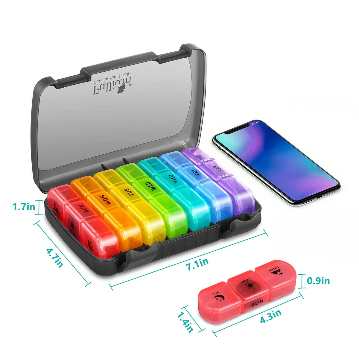 1Pc,7 Compartments With 3 Independent Dividers,Weekly Pill Organizer,Large Capacity Daily Pill Box For Morning Noon Evening Dosage,7-Day Portable Travel Pill Dispenser,Light-Proof & Moisture-Proof,Sui