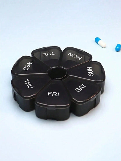 1pc 7-Day 7-Compartment Large Capacity PP Pill Box, Portable Once-A-Day Travel Pill/Vitamin/Fish Oil Storage Box, Petal-Shaped Transparent 7-Color Pill Box, Medicine Storage Box