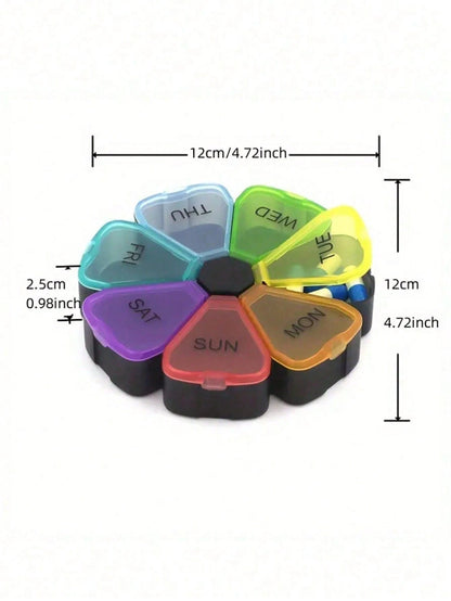 1pc 7-Day 7-Compartment Large Capacity PP Pill Box, Portable Once-A-Day Travel Pill/Vitamin/Fish Oil Storage Box, Petal-Shaped Transparent 7-Color Pill Box, Medicine Storage Box